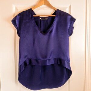 Myne Purple Silk Charmeuse Asymmetrical V-Neck Top